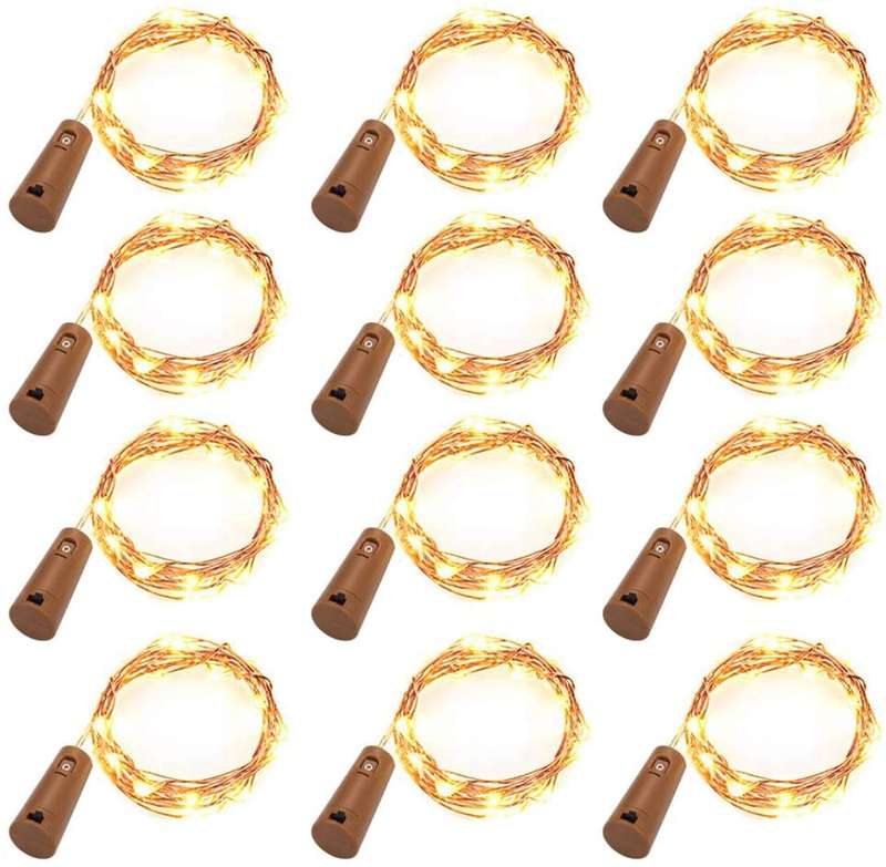 LED 12pc Wine Bottle Lights with Cork Starry Fairy Lights Battery Operated, 10 LED Battery Operat...