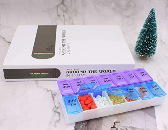 Large Weekly Pill Reminder 14 Compartments AM / PM, 7 Day Medication Organizer Storage by Week