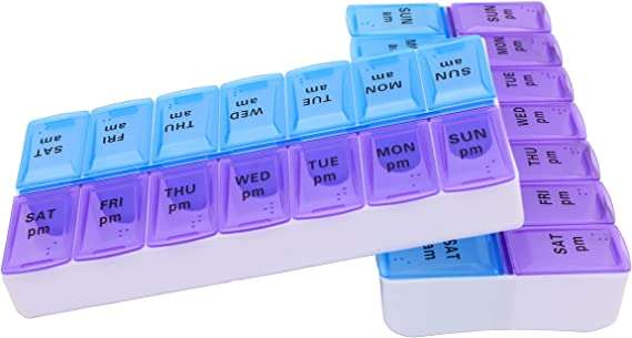 Large Weekly Pill Reminder 14 Compartments AM / PM, 7 Day Medication Organizer Storage by Week