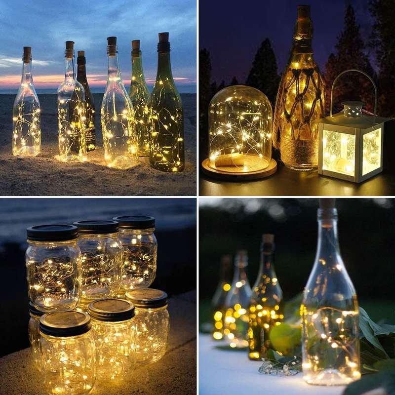 LED 12pc Wine Bottle Lights with Cork Starry Fairy Lights Battery Operated, 10 LED Battery Operat...