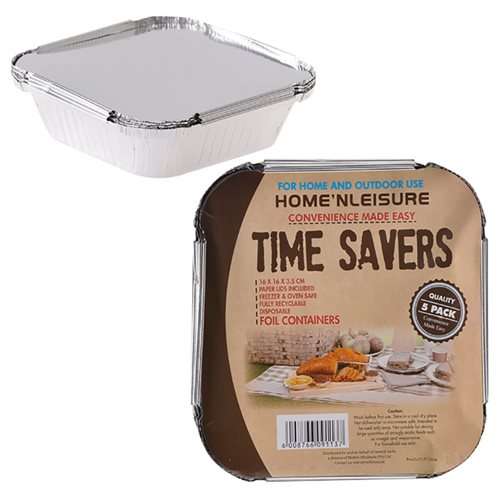 Aluminium Foil Baking Pans 5 Pack, 14.5 x 14.5 x 3cm, Lids Included