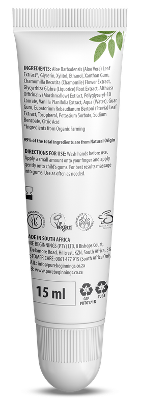 Pure Beginnings Soothing Teething Gel 15ml with Organic Liquorice, Marshmallow Root Extract and C...