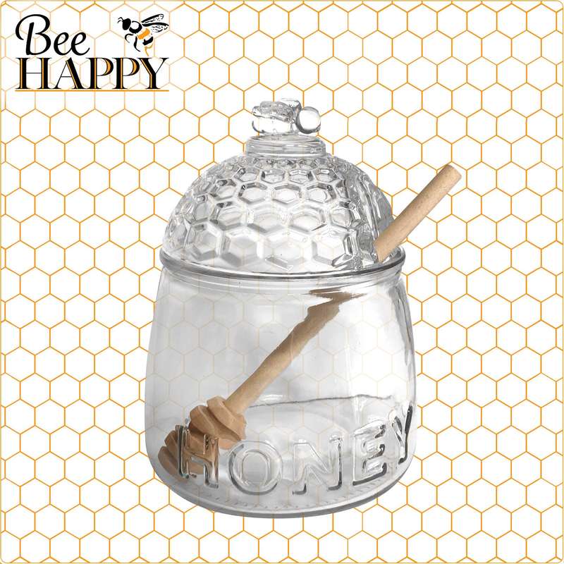Glass Honey Pot, with Dipper