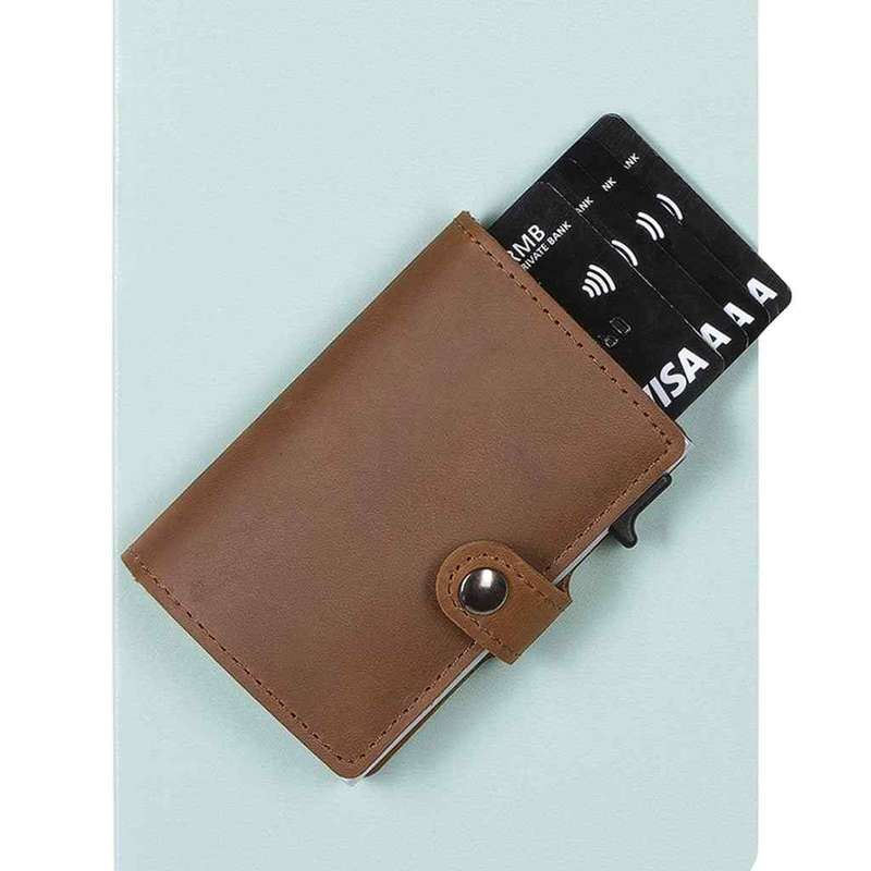 EaziCard Genuine Leather Saddle RFID Wallet | Dark Brown/Silver