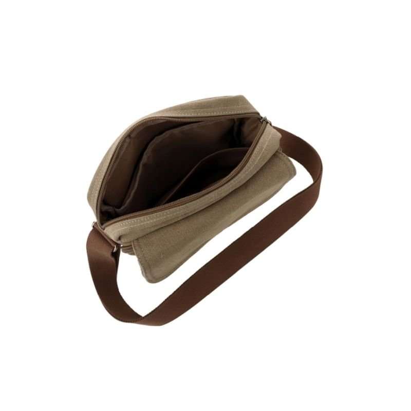 Escape Classic Canvas Utility Crossbody Bag | Light Brown with Brown Trim