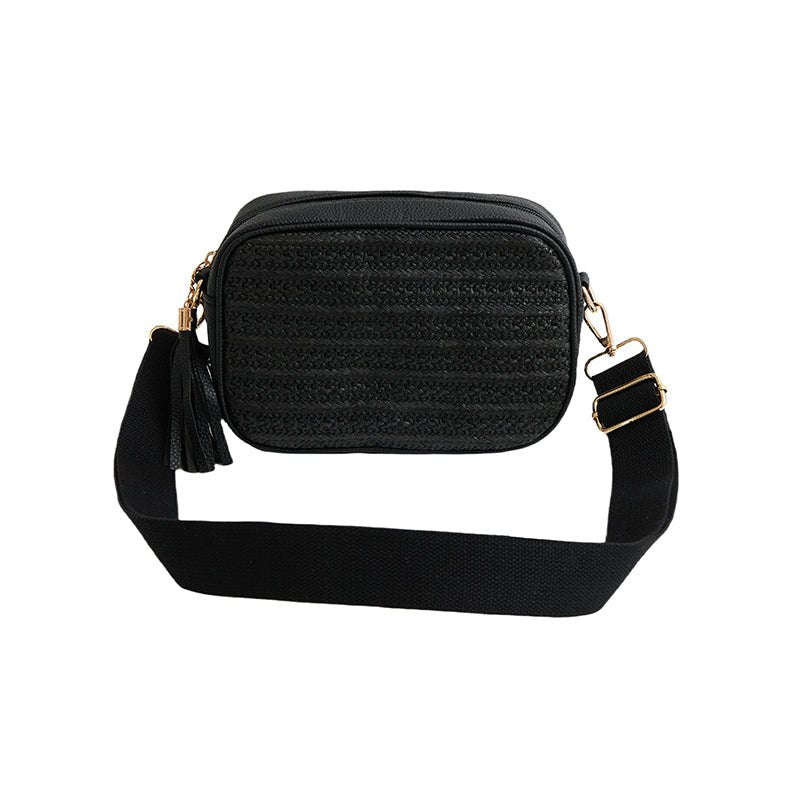 Escape Crossbody Rafia Weave Bag | Black
