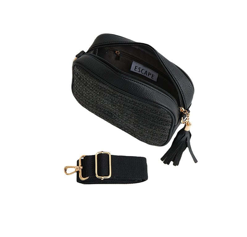 Escape Crossbody Rafia Weave Bag | Black