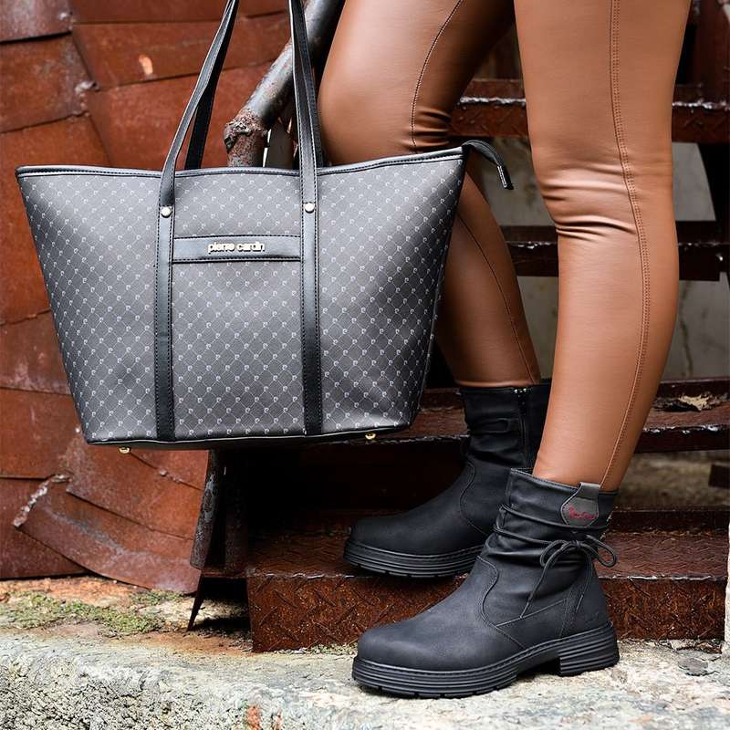 Pierre Cardin Guliana Core Logo Tote Handbag | Black Grey