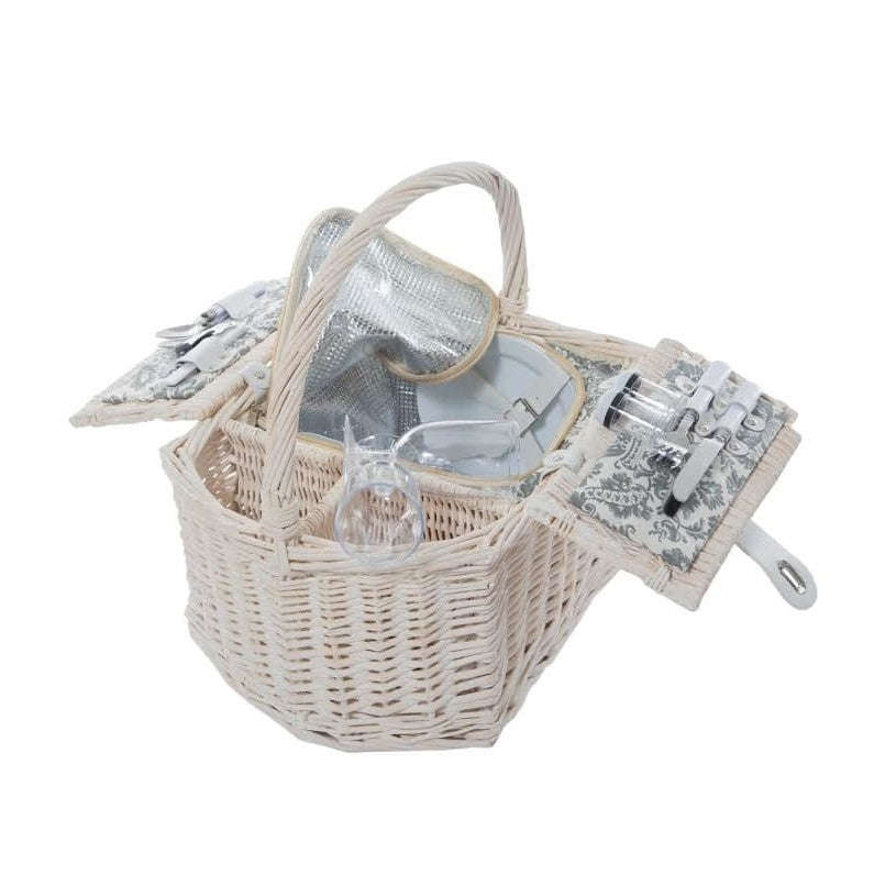 Yuppie Gift Baskets Wine Picnic Basket (2 Persons) | White-Grey