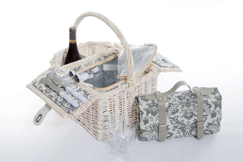 Yuppie Gift Baskets Wine Picnic Basket (2 Persons) | White-Grey