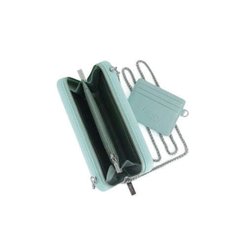 Fenn Wallet  Aqua  Silver Zip  Silver Chain