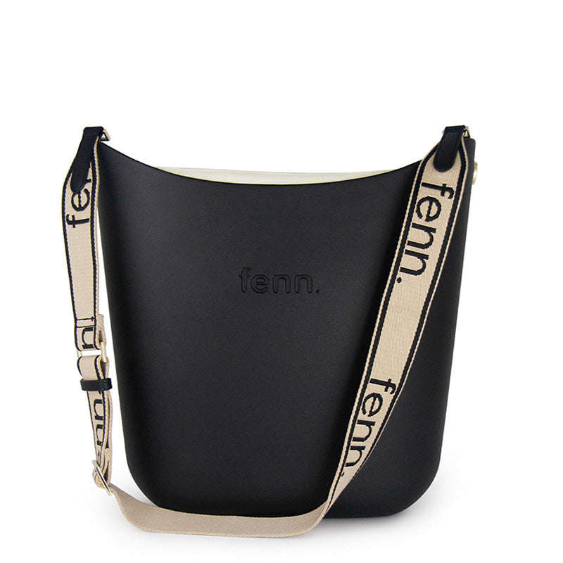 Fenn  Black  Beige Inner  Gold Zip  Black/ Beige Canvas Strap