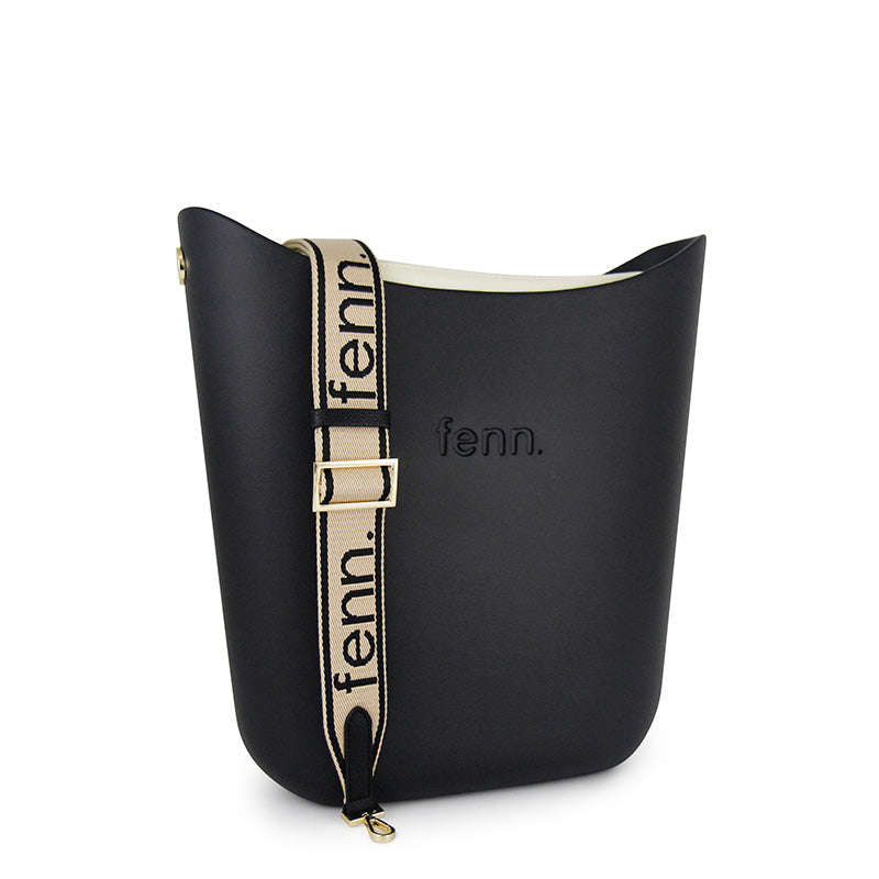 Fenn  Black  Beige Inner  Gold Zip  Black/ Beige Canvas Strap