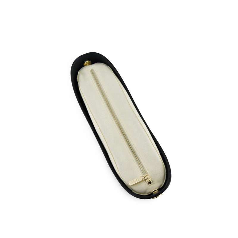 Fenn  Black  Beige Inner  Gold Zip  Black/ Beige Canvas Strap