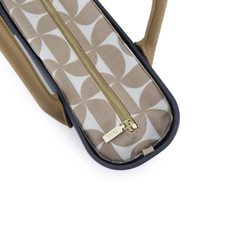 Fenn Original Collection  Denim  Pattern Inner  Gold Zip  Light Tan Round Handle