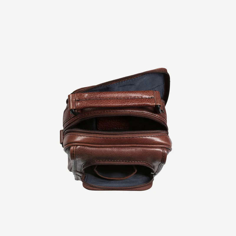 Brando Gent's Leather Bag With Top Handle, Brown