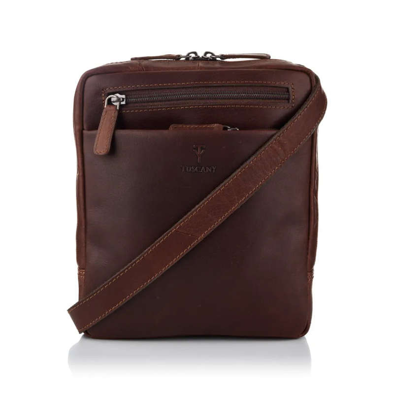 Tuscany Enzo  Top Zip Gusset Crossbody, Brown