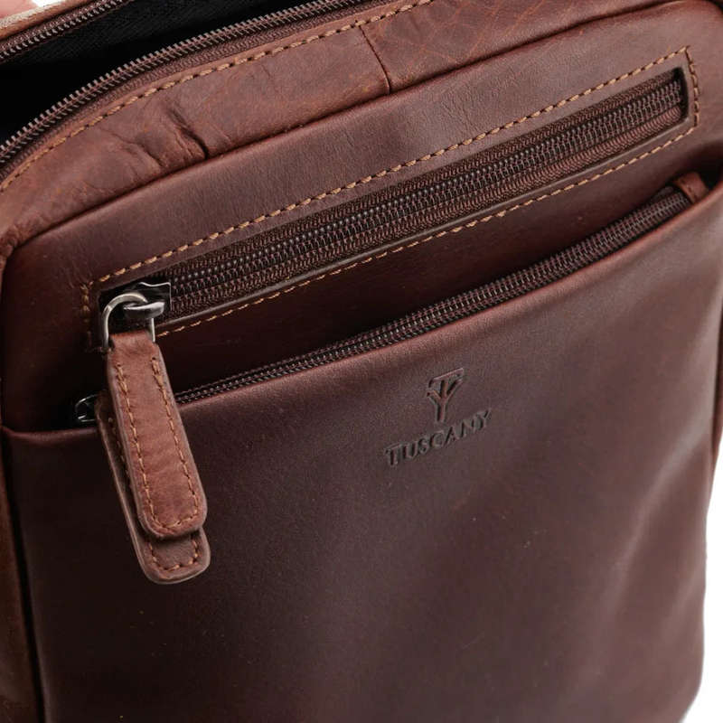 Tuscany Enzo  Top Zip Gusset Crossbody, Brown