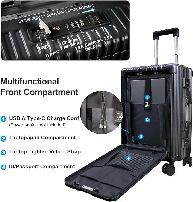 Evolution Aluminum Carry On Luggage Black