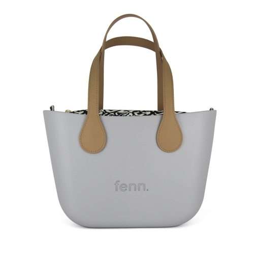 FennPetite  Grey  Pattern 48 Inner  Gold Zip  Light Tan Flat Microfibre Handle