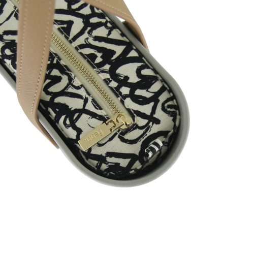 FennPetite  Grey  Pattern 48 Inner  Gold Zip  Light Tan Flat Microfibre Handle
