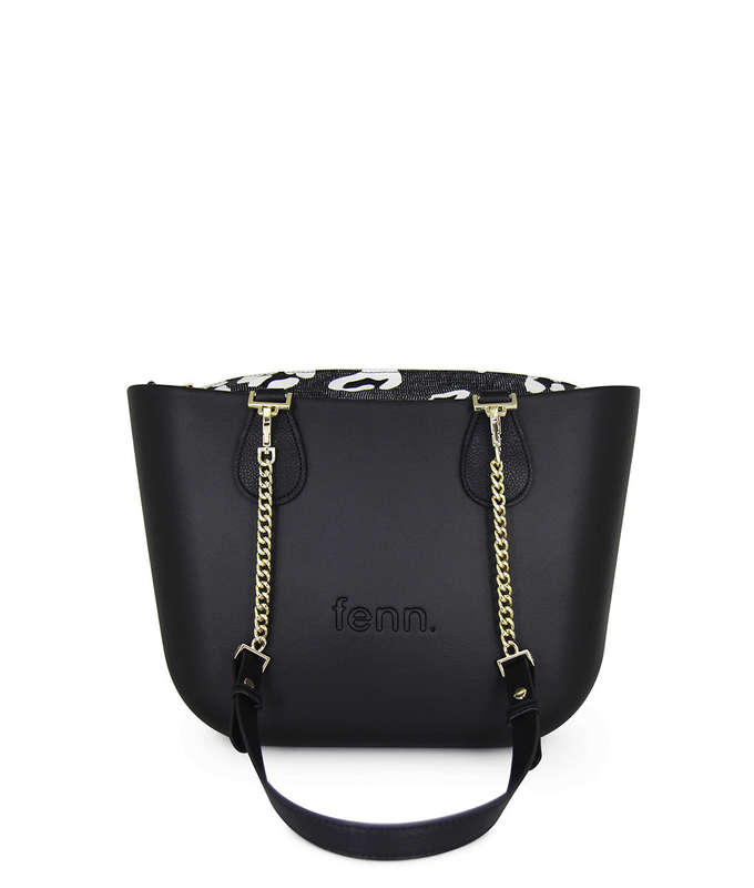 Fenn Petite  Black  Pattern Inner  Gold Zip  Black/ Gold Chain
