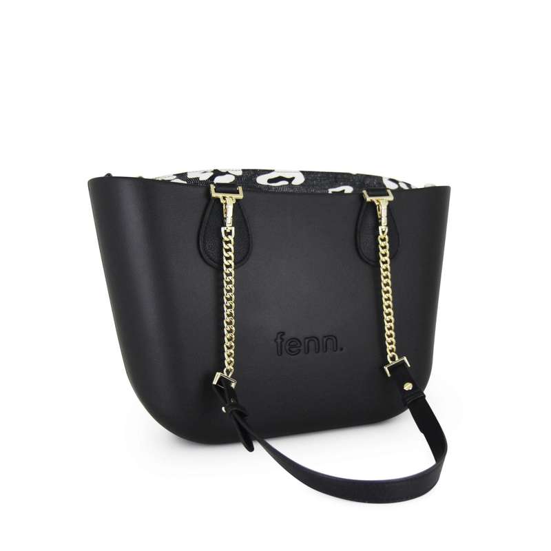 Fenn Petite  Black  Pattern Inner  Gold Zip  Black/ Gold Chain