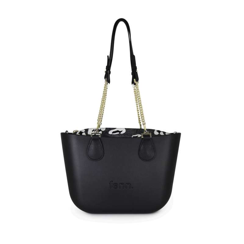 Fenn Petite  Black  Pattern Inner  Gold Zip  Black/ Gold Chain