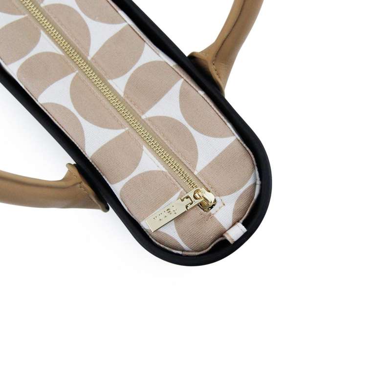Fenn Petite  Black  Pattern Inner  Gold Zip  Light Tan Round Handle