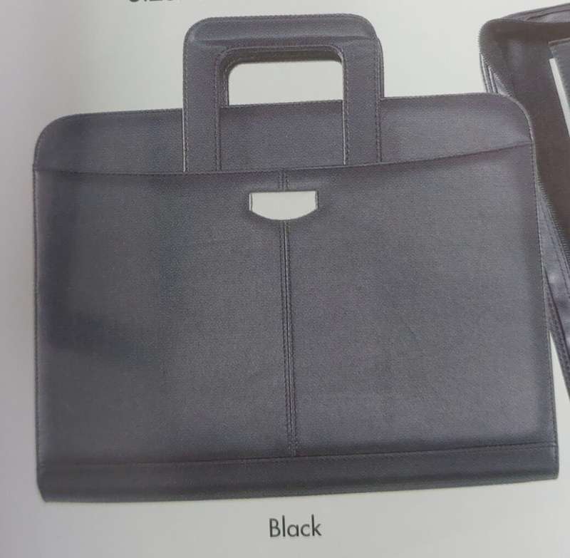 A4 Leatherette drop handle folder with badge