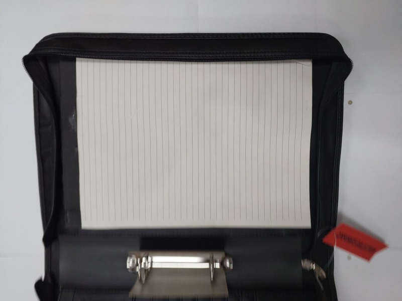 A4 Leatherette drop handle folder with badge