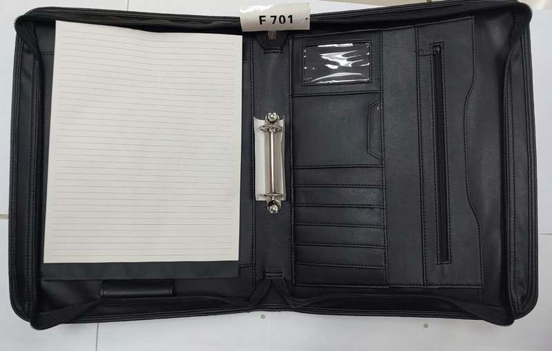 A4 Leatherette drop handle folder with badge