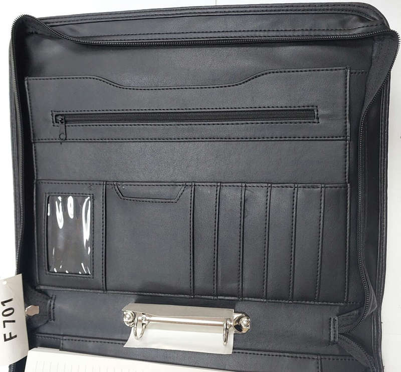 A4 Leatherette drop handle folder with badge