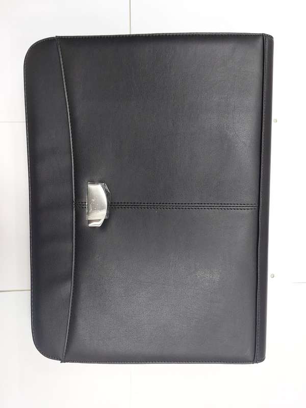 A4 Leatherette drop handle folder with badge
