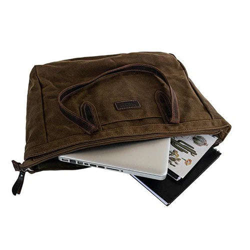Troop London Heavy Wax Canvas Laptop Shopper | Olive