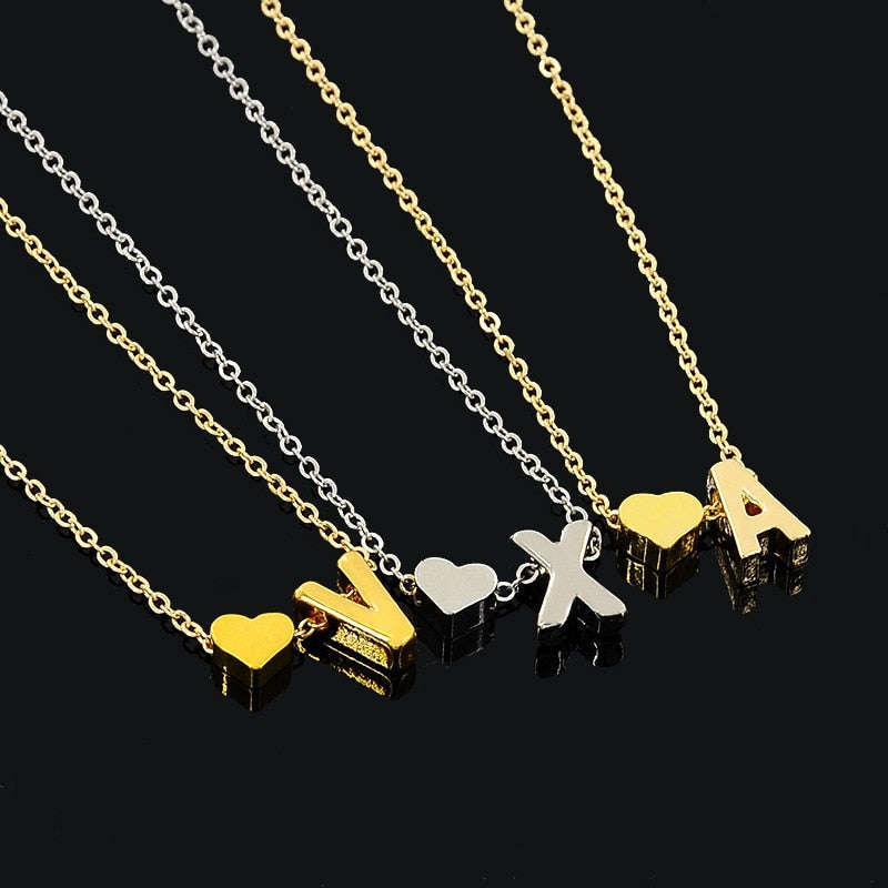 Dainty Heart Initial Personalized Necklace - J / Gold