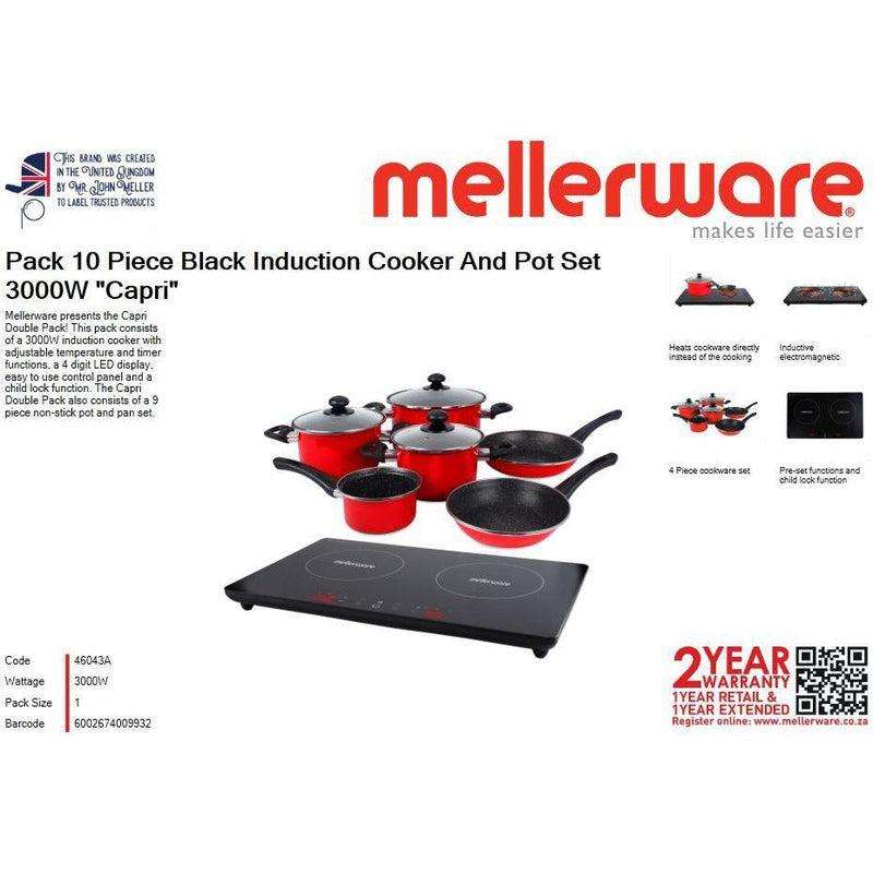Mellerware Pack 10 Piece Black Induction Cooker And Pot Set 3000W "Capri"