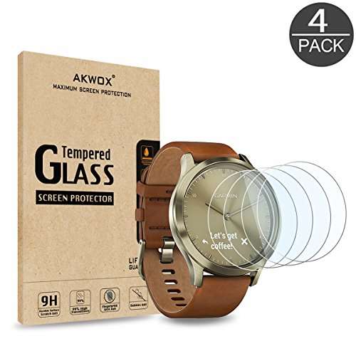 AKWOX [4-pack] Tempered Glass Screen Protector for Garmin Vivomove HR, [0.3mm 2.5D High Definitio...