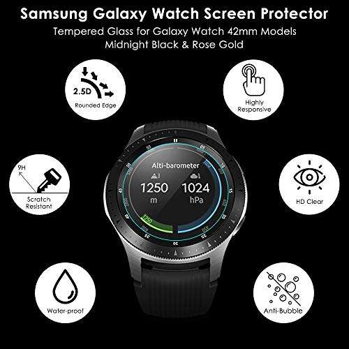 CAVN Samsung Galaxy Watch 42mm Screen Protector, [4 Packs] Waterproof Tempered Glass Screen Prote...