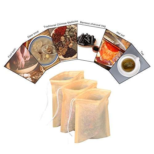 200 Pack Tea Filter Bags Disposable Teabags Natural Unbleached Paper Infuser Drawstring Empty Bag...