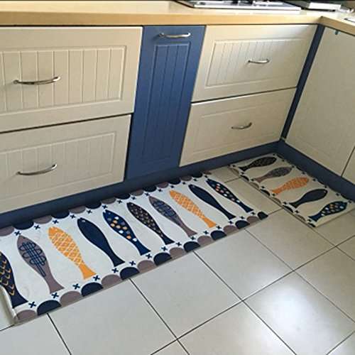 Borlans Washable Kitchen Floor Rug Non-slip Runner Bath Mat Morden Fish Pattern Carpet Abosrbent ...