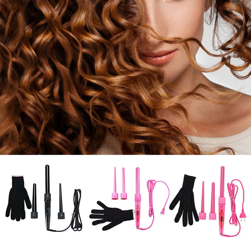 Curling Wand Interchangeable 3 Parts Clip Iron Hair Curler Set