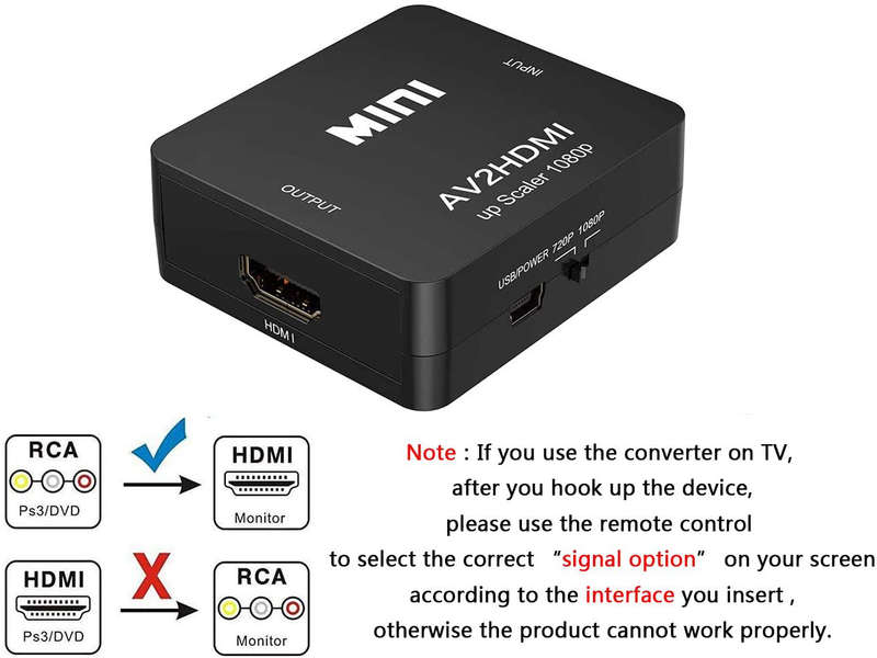 RCA to HDMI Converter, Amtake 1080P RCA Composite CVBS AV to HDMI Video Audio Converter Adapter