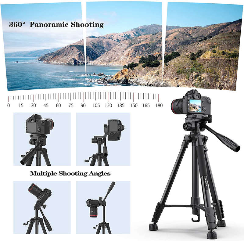 60` Camera Tripod for Canon Nikon, Kingjue (11 lb/5kg Load) Aluminum Tripod with Universal Phone Tab