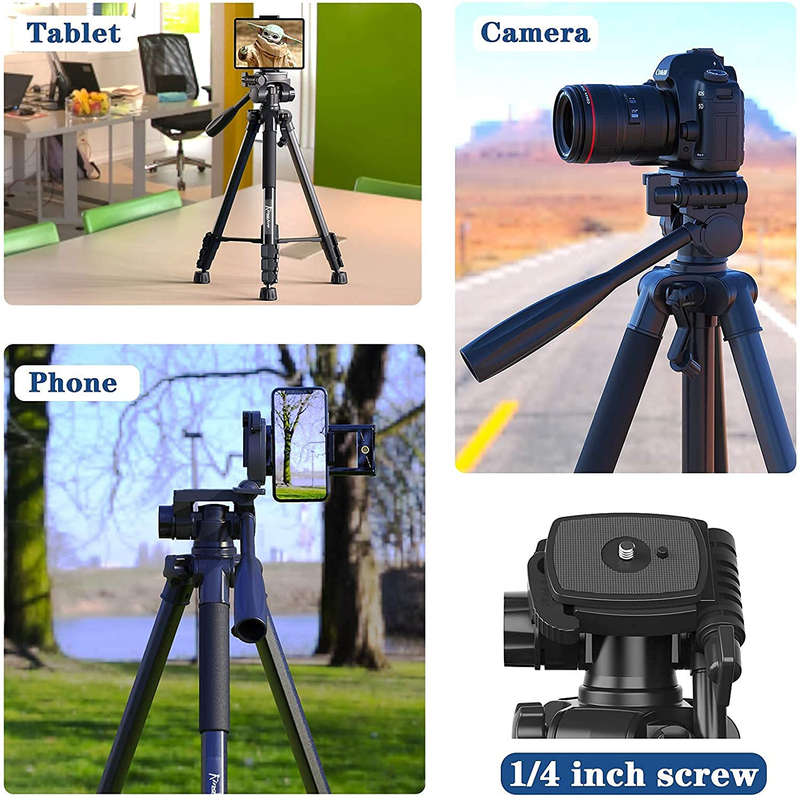 60` Camera Tripod for Canon Nikon, Kingjue (11 lb/5kg Load) Aluminum Tripod with Universal Phone Tab