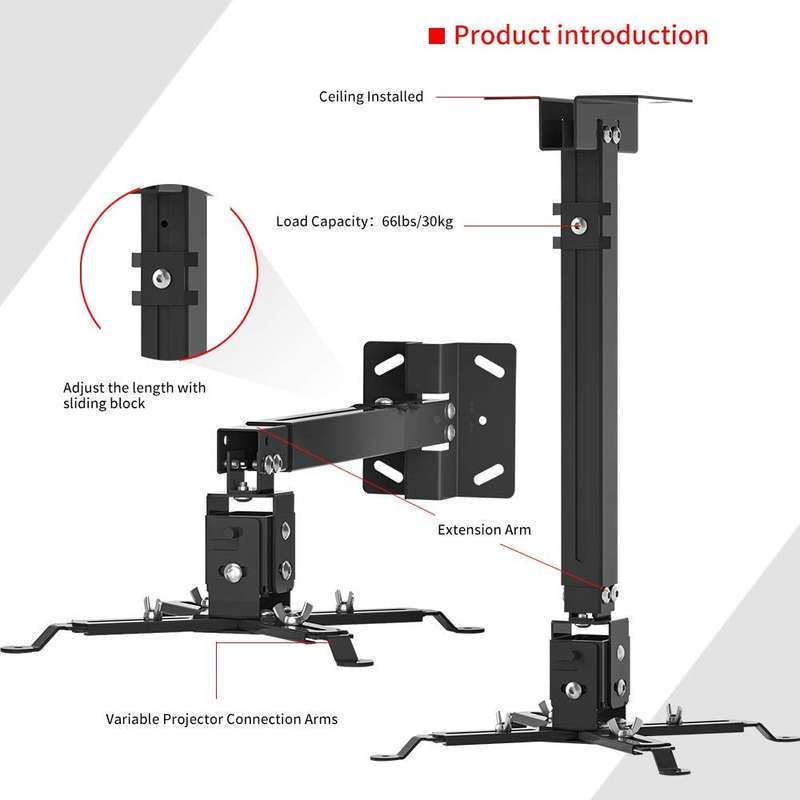 4 in 1 Projector Mount,Universial Wall or Ceiling Mount/Bracket with Extendable Arm and Adjustable
