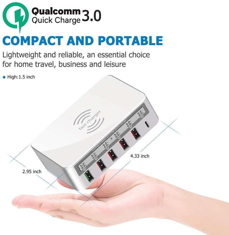 USB Fast Charger, Multi-Port 100W-6 Port USB Fast Charging Stationwith Quick Charge