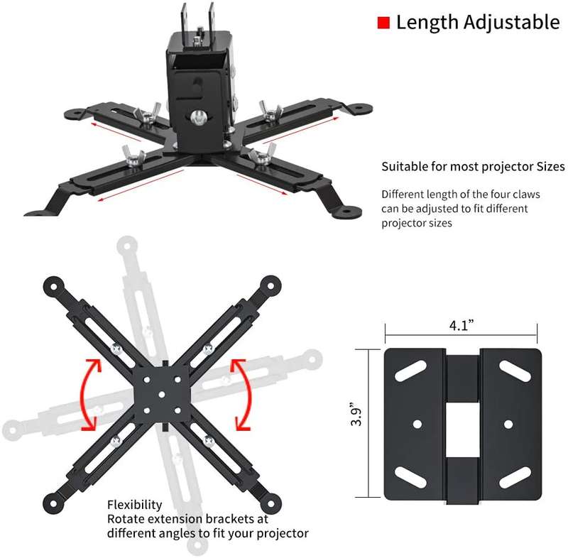 4 in 1 Projector Mount,Universial Wall or Ceiling Mount/Bracket with Extendable Arm and Adjustable