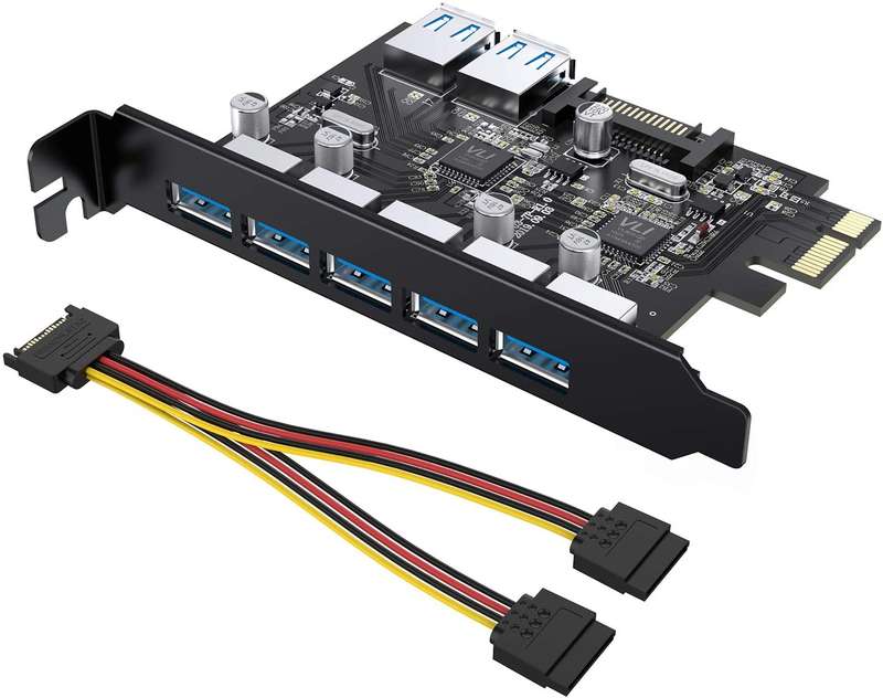 Superspeed 7 Ports PCI-E to USB 3.0 Expansion Card with 15-Pin SATA Power Connector - PCI Exp