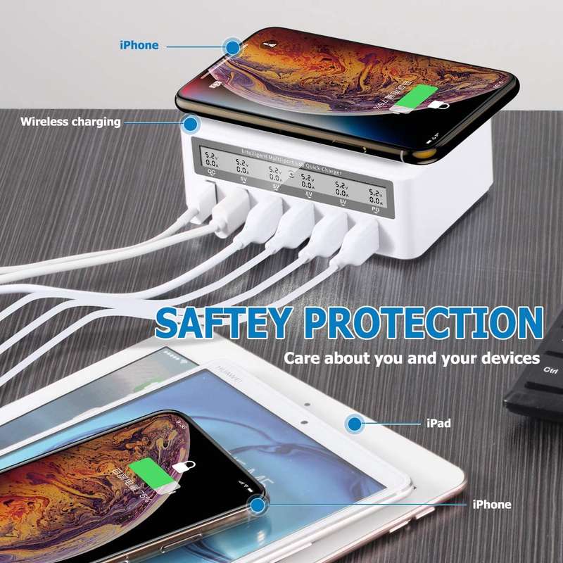 USB Fast Charger, Multi-Port 100W-6 Port USB Fast Charging Stationwith Quick Charge